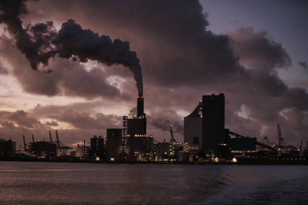 coal power plant at night stock photo