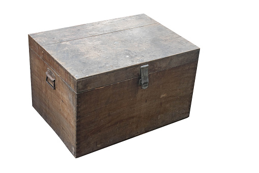 old big brown wooden box on white background, object, save, vintage, copy space