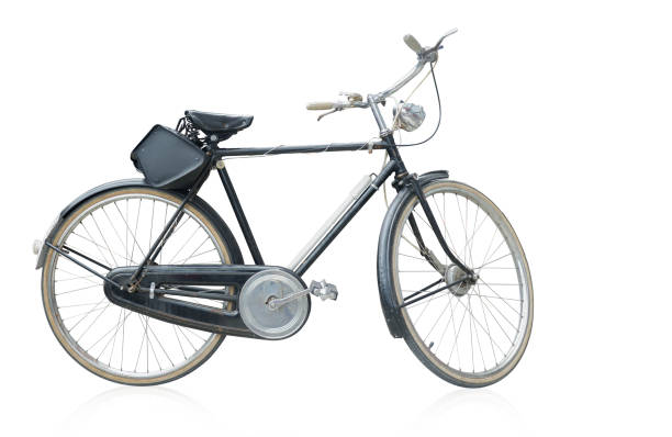 closeup side view black bike on white background, object, modern
