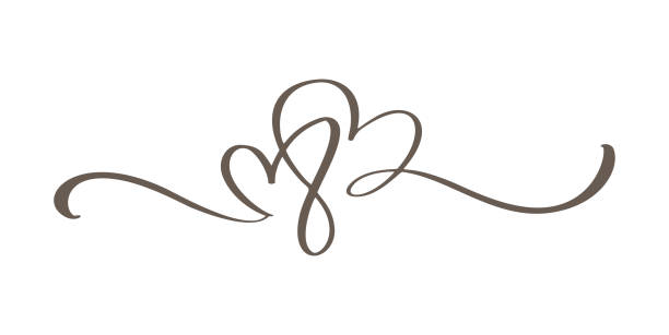 flourish vintage vector divider valentines day hand drawn black calligraphic two hearts. calligraphy holiday illustration. design element valentine. icon love decor for web, wedding - 心型 圖片 幅插畫檔、美工圖案、卡通及圖標