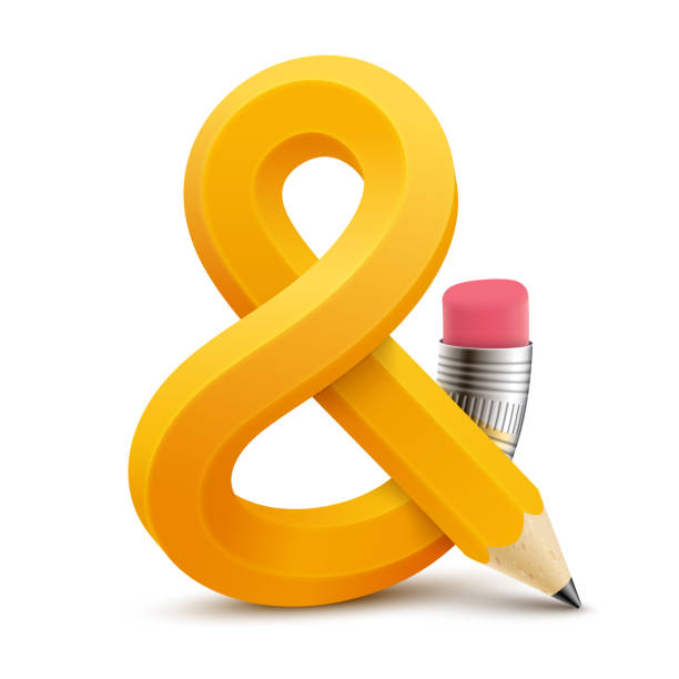 Pencil bent into an ampersand sign with pink eraser and metal clamp. Vector realistic isolated illustration. Pencil bent into an ampersand sign with pink eraser and metal clamp. Creatively presented typographic symbol. Vector 3D realistic illustration isolated on white background. ampersand stock illustrations