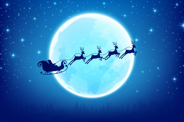 istock Santa Claus is flying in the night sky 001 1355459729