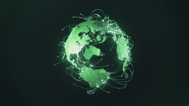 Global Connection Lines - Data Exchange, Flight Routes, Pandemic, Computer Virus - Green Version