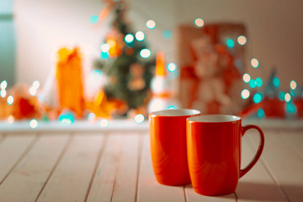 istock Couple red mugs on Christmas 1355463398