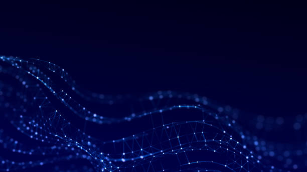 istock Abstract digital wave. Blue shape on the dark background. Futuristic point wave. Big data. Connection dots and lines. 3D rendering. Technology blurred background. 1355464240
