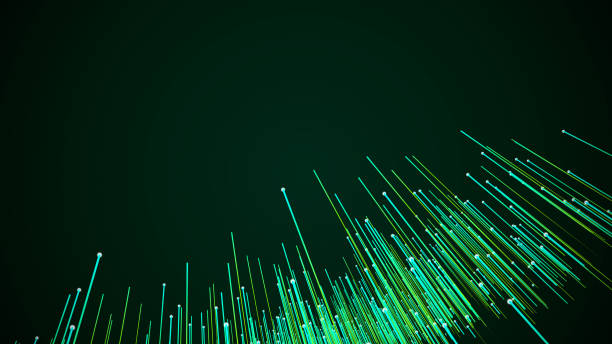 rendering 3d. linee dinamiche o raggi sullo sfondo. sfondo dinamico astratto. modello circolare. onda musicale. - fiber optic technology abstract green foto e immagini stock