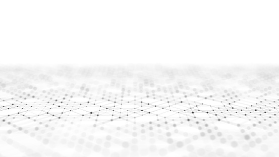 Wave white background. Abstract wave with connecting dots and lines on white background. 3D rendering. Futuristic concept.