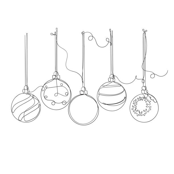 illustrations, cliparts, dessins animés et icônes de illustration de boule de noël en vecteur de style dessin au trait continu - christmas ornament christmas bow christmas decoration