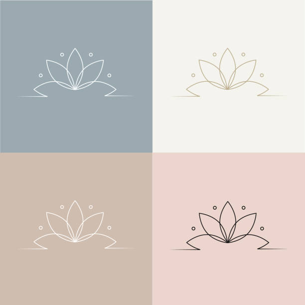 ilustraciones, imágenes clip art, dibujos animados e iconos de stock de diseño de logotipo de yoga en estilo femenino, minimalista y de línea. ilustración vectorial - posición del loto