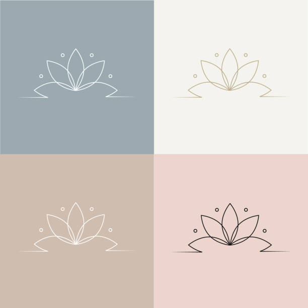 illustrations, cliparts, dessins animés et icônes de conception de logo de yoga dans un style féminin, minimal, de ligne. illustartion vectorielle - posture du lotus