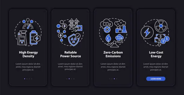 Vector illustration of Innovative nuclear energy onboarding mobile app page screen