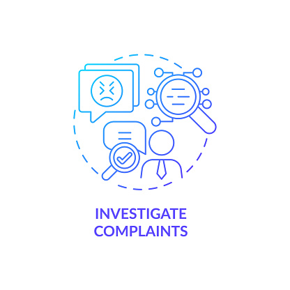 Investigate compaints blue gradient concept icon. Check workers problem in workplace. Employee monitoring abstract idea thin line illustration. Vector isolated outline color drawing