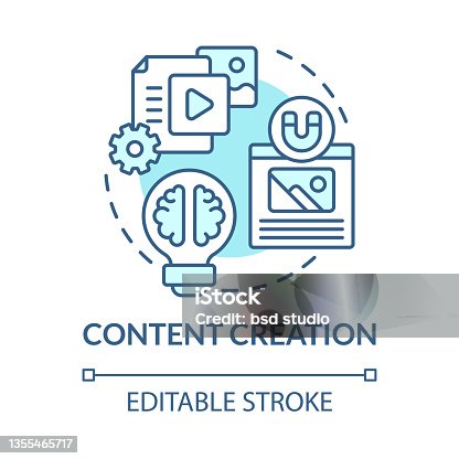 istock Content creation blue concept icon 1355465717