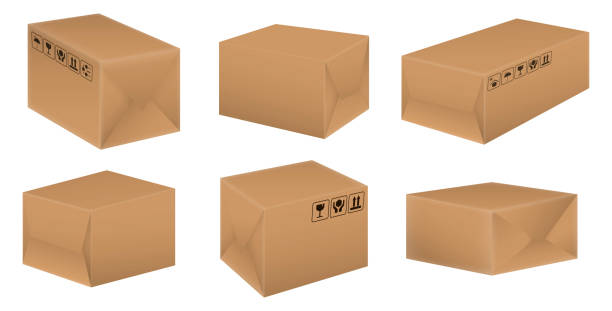 istock set of realistic brown cardboard isolated or mock up fragile packaging or packaging online shop store. eps vector 1355466747