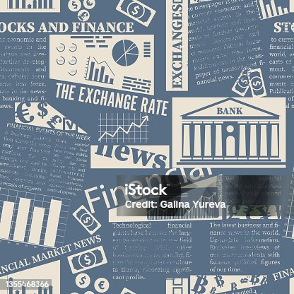 istock Seamless pattern from the financial newspaper 1355468366