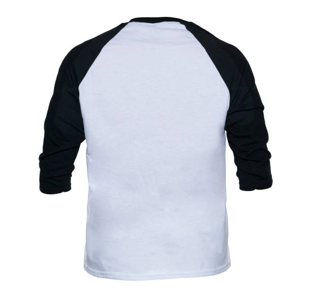 istock Blank sleeve Raglan t-shirt mock up templates color white/black, back view on white background 1355471259