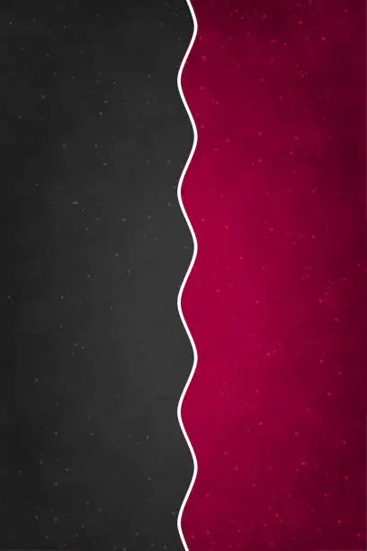 Vector illustration of Vector illustration of a partitioned or divided backgrounds with a curved zigzag line dividing it into dark grey black and dark red or maroon partitions in contrasting colours like frill or border as a vertical wave pattern stock