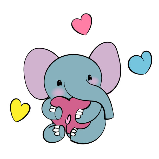 Emotional sticker with cute elefant. Kawaii style. Cartoon emoji sticker with loving elephant. Vector illustration. Emotional sticker with cute elephant. Kawaii style. Cartoon emoji sticker with loving elephant. Vector. elefant stock illustrations