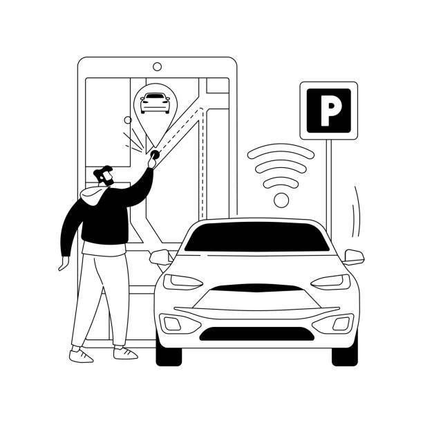 Self-parking car system abstract concept vector illustration. Self-parking car system abstract concept vector illustration. Automated parking car system, self-parking vehicle, smart driverless technology, autonomous driving valet abstract metaphor. cartoon butler stock illustrations