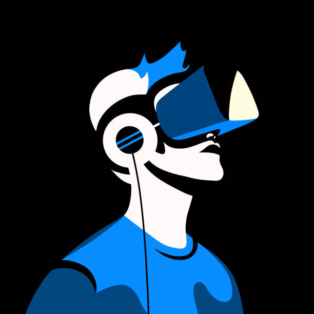 vector illustration of a guy using virtual reality glasses. - 虛擬實境 插圖 幅插畫檔、美工圖案、卡通及圖標