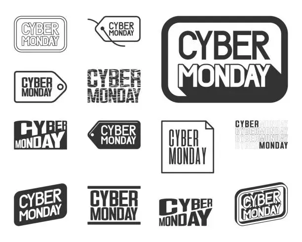 Vector illustration of Cyber ​​Monday. Set of assorted logos for cyber monday promotion. solid color. can be edited. eps10