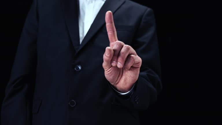 LD Man in business suit moving the forefinger from left to right