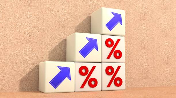 istock 3D illustration. Percent and arrows symbols symbolizing growth 1355486292