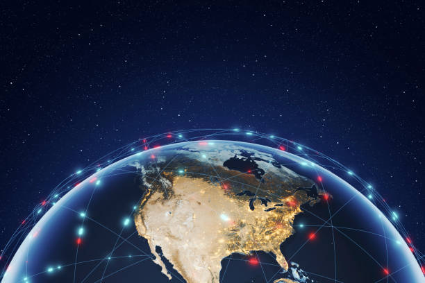 istock Global Connection Spotted on America with copy space 1355486711
