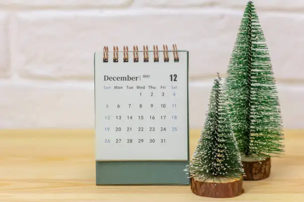 Photo of Desktop calendar for December 2021.Calendar for planning for the month.