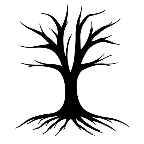 Vector illustration of tree silhouette without barren leaves dead no scary black life