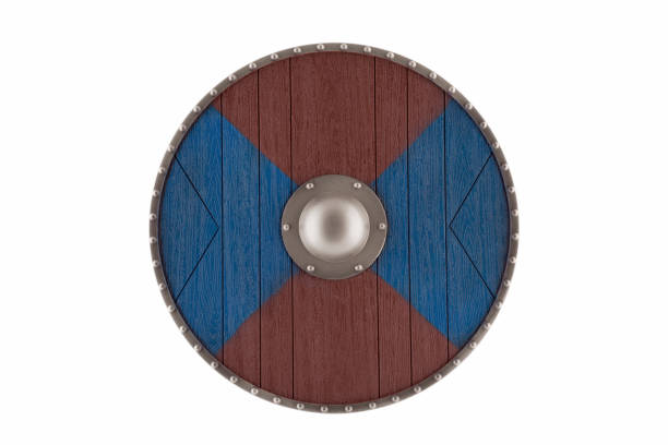 istock Round colored shield isolated on white background with clipping path 1355490947