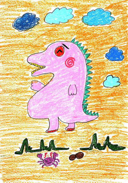 istock Hand drawing with chalk color of Happy Dinosaur 1355490997