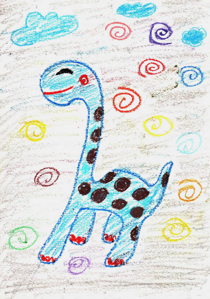 istock Hand drawing with chalk color of Happy Dinosaur 1355492139