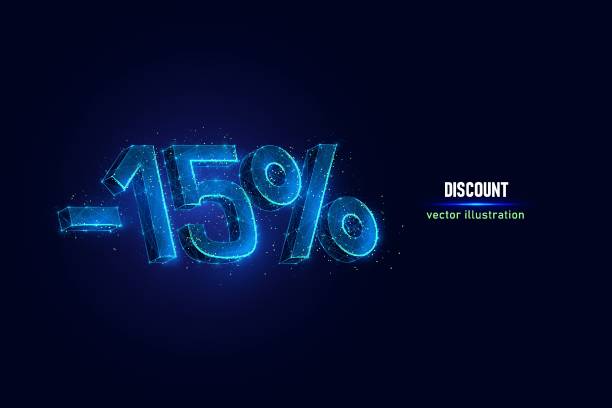 istock 15 percent off digital wireframe made of connected dots. Holiday discount low poly vector illustration on blue background. 1355495367