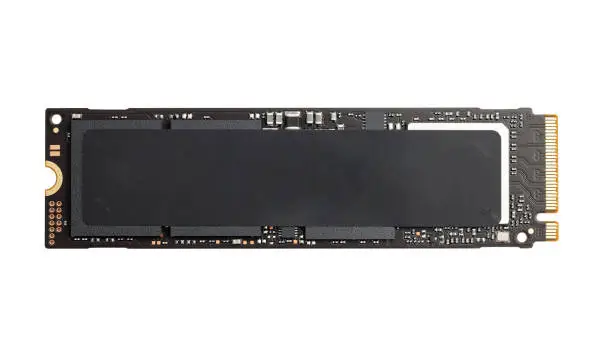 Closeup NVME M2 SSD (Solid State Drive) high performance data storage isolated on white background