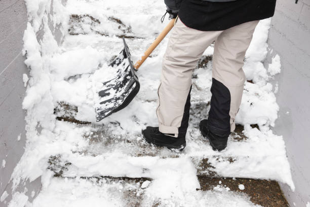istock Snow removal on a staircase 1355497875