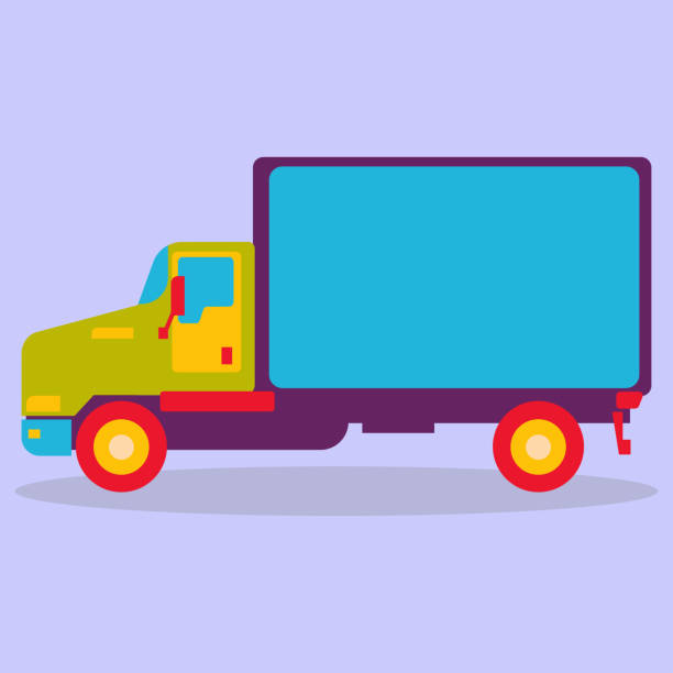 illustrations, cliparts, dessins animés et icônes de gabarit de camion, camion, semi-remorque, vue latérale. - vehicle trailer trucking white outline