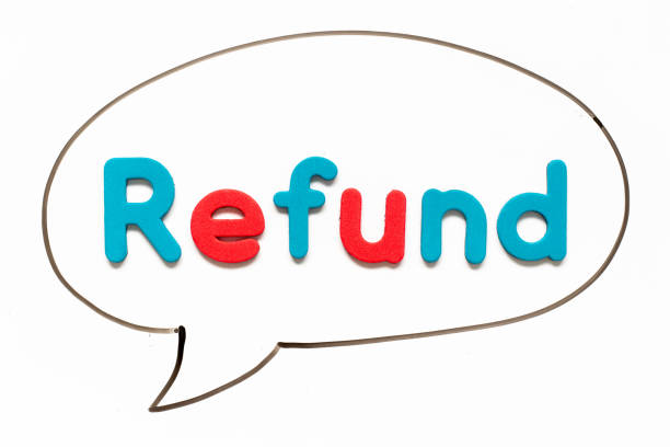 istock Alphabet letter with word refund in black line hand drawing as bubble speech on white board background 1355502087