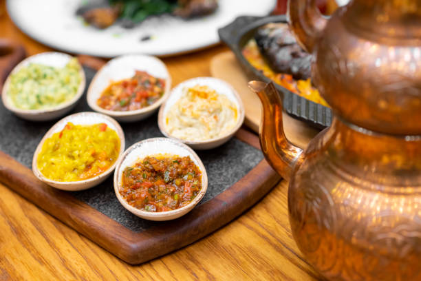 istock Turkish and Greek Dinner Table. Turkish eggplant appetizers. 1355503259