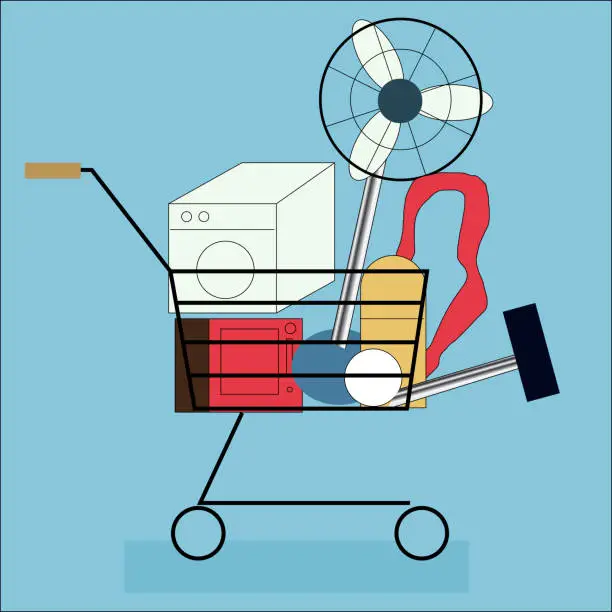 Vector illustration of shopping cart full of electronics illustration