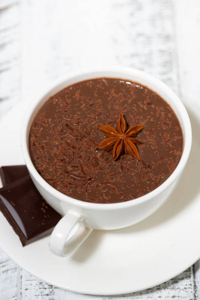 istock cup of hot spiced chocolate, vertical closeup 1355506590