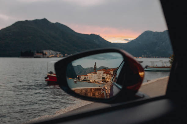 Perast town in Montenegro rear window view of sea old town of Perast in Montenegro montenegro stock pictures, royalty-free photos & images