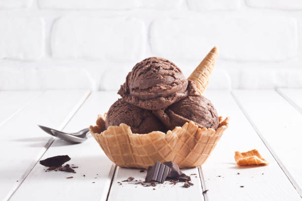 istock Chocolate ice cream bowls are in the wafer cup 1355508372