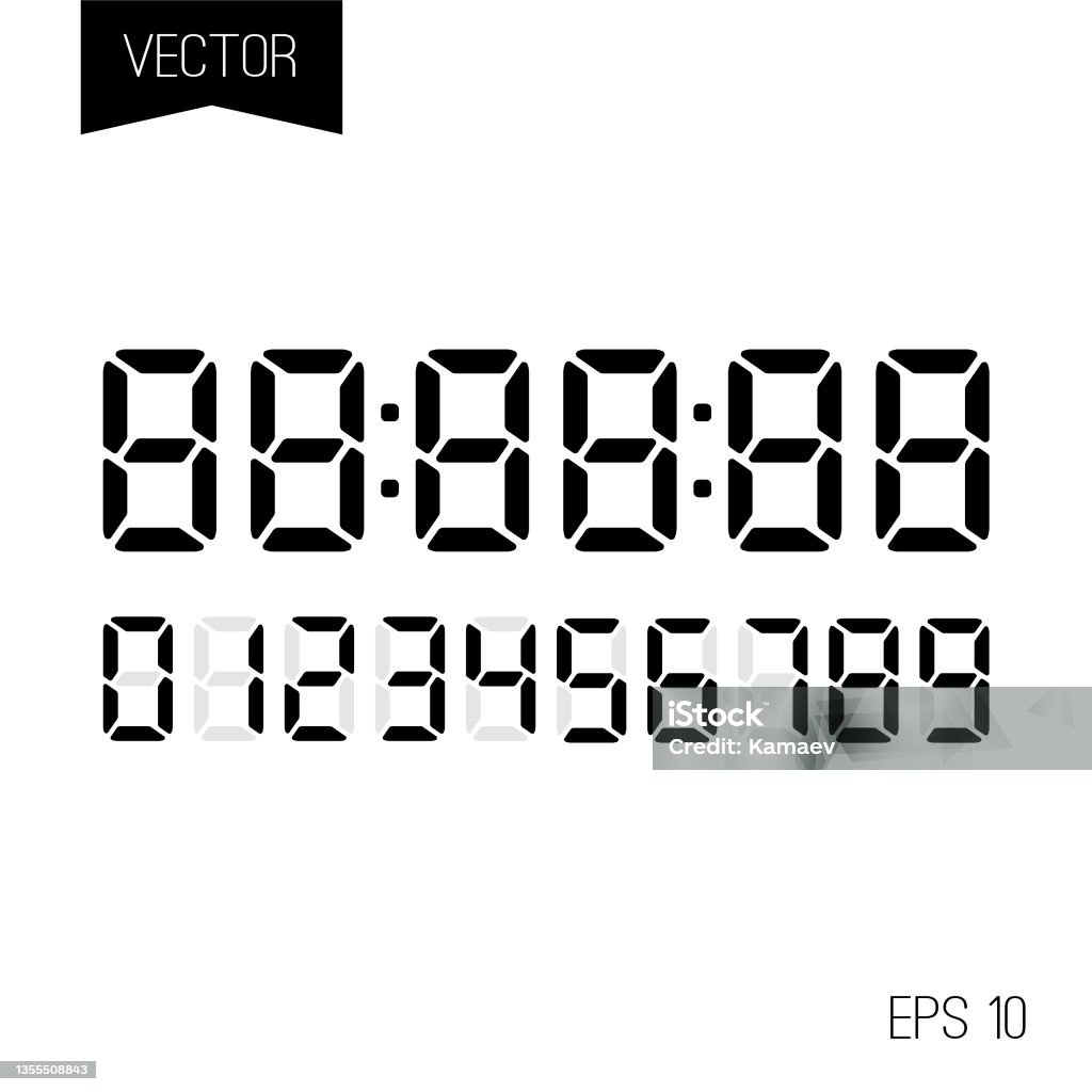 Time Digits Digital Time Clock Display Vector Electronic Numbers Set For Lcd Alarm ...