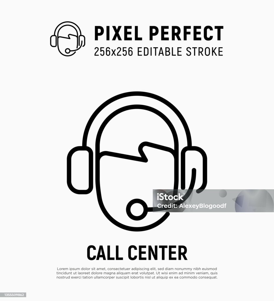 Faceless operator of call center in headset thin line icon.  Holine, helpline. Pixel perfect, editable stroke. Vector illustration. Headset stock vector