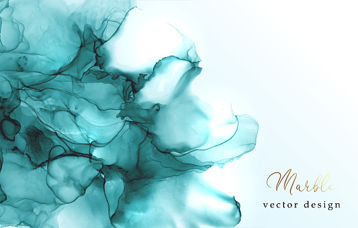 Vector Marble Modern texture in blue color. Alcohol ink splash. Trendy pastel poster design. Liquid flow art. Menu, invitation, wedding card design