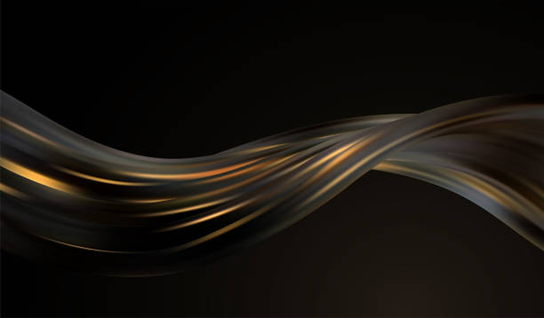 istock Abstract Waves. Shiny gold moving lines design element on dark background for greeting card and disqount voucher. 1355511640
