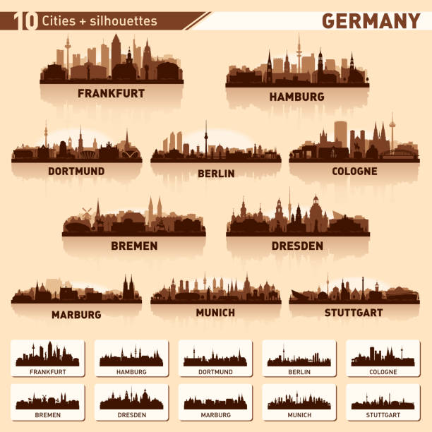 городской горизонт установлен 10 векторных силуэ тов германии #1 - hamburg stock illustrations