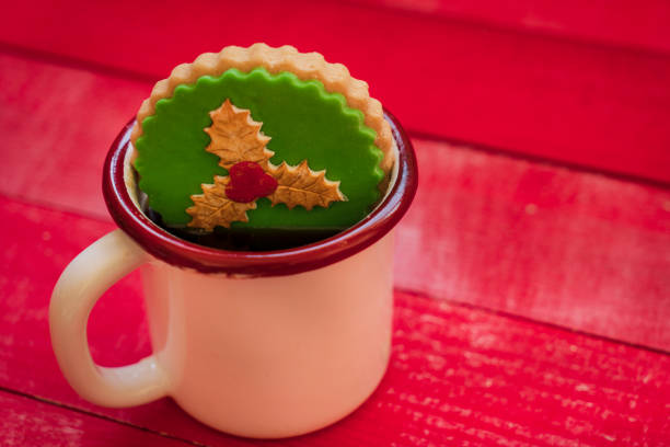 Christmas or New Year composition with coffee, gingerbread cookies and Christmas decorations