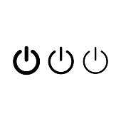 Ein-/Aus-Gliederungssymbol. Set von Start-Power-Tasten. Schwarzes Abschaltschild auf weißem Hintergrund. Trendiges flaches Symbol verwendet für: Illustration, Logo, Handy, App, Design, Web, Dev, UI, UX, GUI. Vektor EPS 10